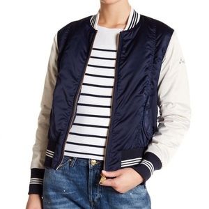 Scotch & Soda Amsterdam Blauw Blue & White Crop Bomber Jacket Sz XS